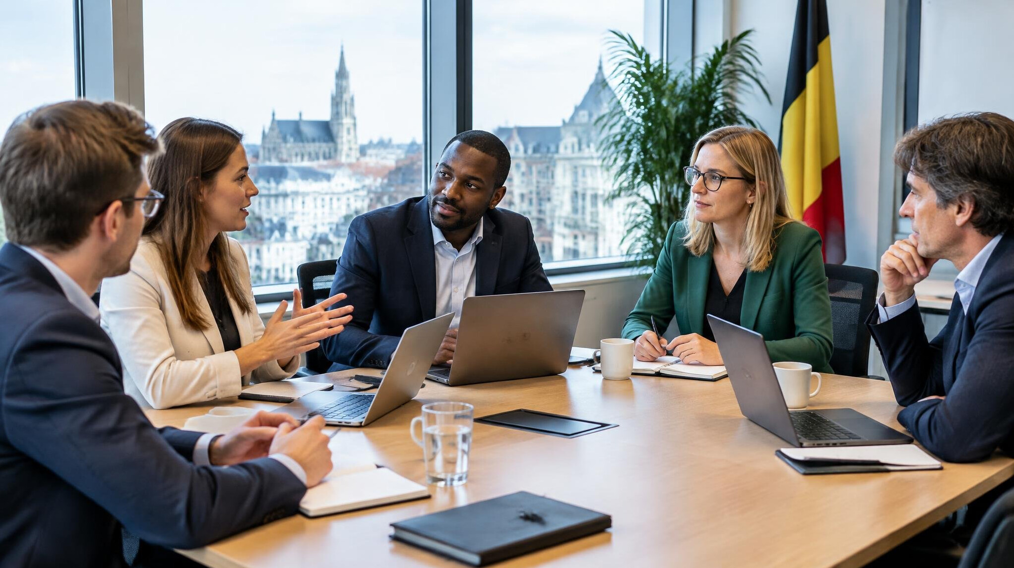 Business team meeting in a modern Belgian office